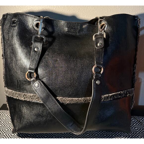 Calvin Klein Black leather & Suede w/ Grey Soft Fringe Reversible Tote Purse - Picture 4 of 9